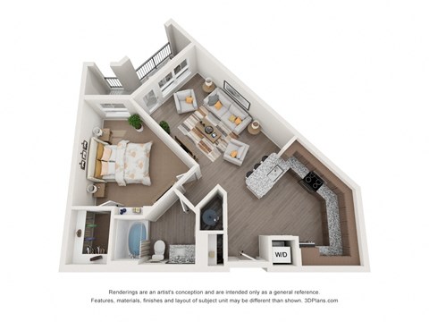 Floor plan for 1 bed, 1 bath, 793 sqft